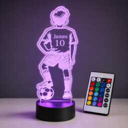 Personalised 3D Footballer Led Lamp, Custom Name Boys Bedroom Light, Remote Control Night Light - thumbnail 1