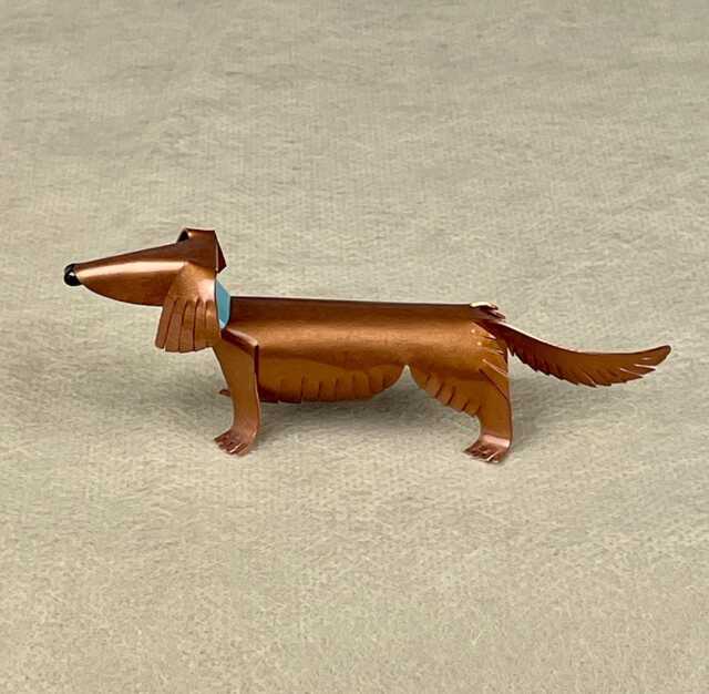 Longhaired Dachshund Handmade Copper Sculpture, Collectible Dog Art Figurine - image 1