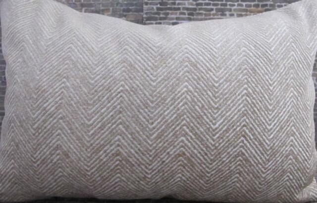 Designer Pillow Cover, Lumbar, Herringbone, Zig Zag, Chenille Sand - image 1