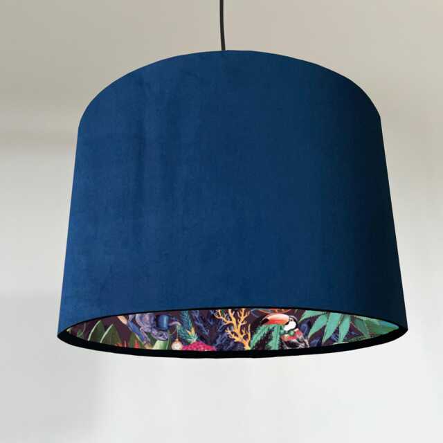 Navy Velvet Drum Lampshade Tropical Wonderland Interior - image 1