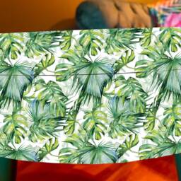 Round Coffee Table , Green Botanical & Leaf Print Jungle Plant Print. Table, Lift Off Top For Storage - thumbnail 2