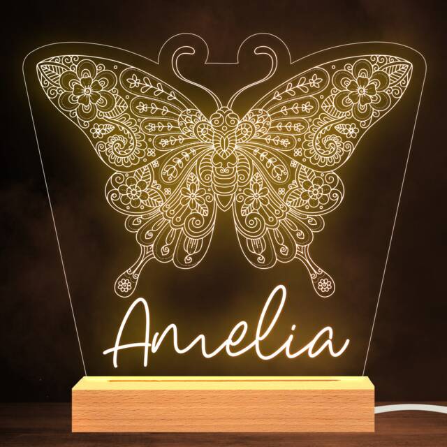 Butterfly Detail Heart Personalised Gift Warm White Lamp Night Light - image 1
