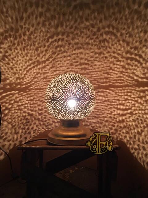 Moroccan Brass Table Lamp - Globe Bedside Light Bohemian Decor Lighting - image 1