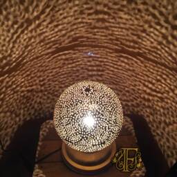 Moroccan Brass Table Lamp - Globe Bedside Light Bohemian Decor Lighting - thumbnail 2