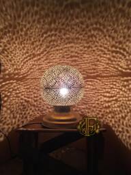 Moroccan Brass Table Lamp - Globe Bedside Light Bohemian Decor Lighting - thumbnail 1