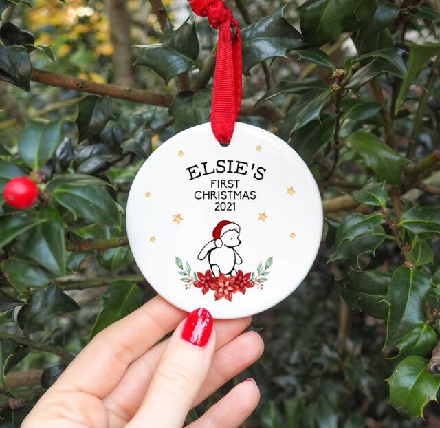 Personalised First Christmas Bauble, Bear First Bauble, New Baby Decoration, Newborn Gift, Baby Bear - image 1