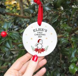 Personalised First Christmas Bauble, Bear First Bauble, New Baby Decoration, Newborn Gift, Baby Bear - thumbnail 1