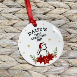 Personalised First Christmas Bauble, Bear First Bauble, New Baby Decoration, Newborn Gift, Baby Bear - thumbnail 2