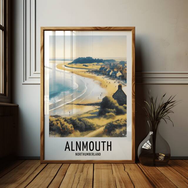 Alnmouth Travel Print - Watercolour Poster Design - Wall Artwork Beach UK Gifts Home Decor Art Gift Northumberland Picture - image 1