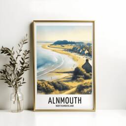 Alnmouth Travel Print - Watercolour Poster Design - Wall Artwork Beach UK Gifts Home Decor Art Gift Northumberland Picture - thumbnail 2
