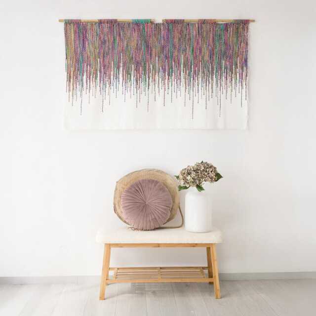 Wall Hanging - Large Rainbow Tapestry Fiber Art For Living Room Boho Decor Wabi Sabi Inspired Unique Textile Colorful - image 1