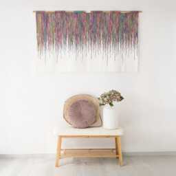 Wall Hanging - Large Rainbow Tapestry Fiber Art For Living Room Boho Decor Wabi Sabi Inspired Unique Textile Colorful - thumbnail 1