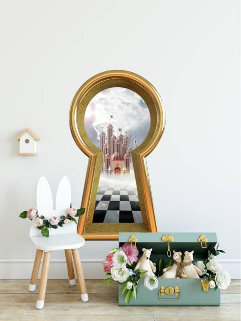 3D Keyhole Fabric Wall Decal - Queen Of Hearts Castle 3D Sticker Wonderland Removable & Repositionable - image 1