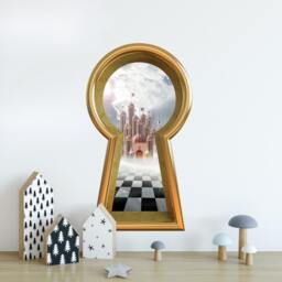 3D Keyhole Fabric Wall Decal - Queen Of Hearts Castle 3D Sticker Wonderland Removable & Repositionable - thumbnail 3