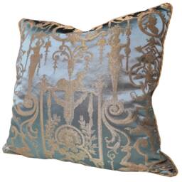 Throw Pillow Cushion Cover Silk Brocade Rubelli Fabric Aqua Blue & Gold Aida Pattern - Made in Italy - thumbnail 4