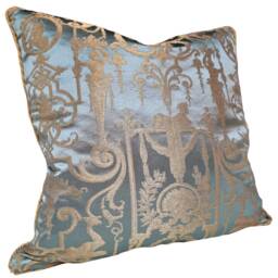Throw Pillow Cushion Cover Silk Brocade Rubelli Fabric Aqua Blue & Gold Aida Pattern - Made in Italy - thumbnail 3