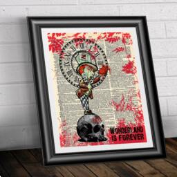 Zombie Alice in Wonderland Art Print Gothic Mad Hatter On Antique Dictionary Page - thumbnail 2
