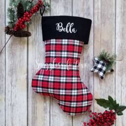 Personalized Plaid Christmas Stocking Embroidered Cotton Flannel - thumbnail 2