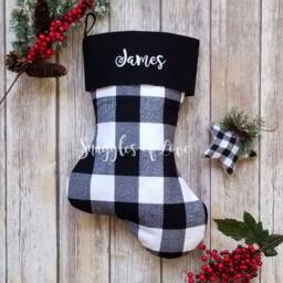 Personalized Plaid Christmas Stocking Embroidered Cotton Flannel - thumbnail 3