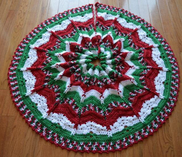 Sparkly Crochet Christmas Tree Skirt Handmade Holiday Decor - image 1