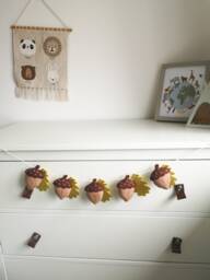 Felt Acorn Garland With Gold Leaves, Woodland Bunting, Theme Bedroom Decor, Autumn For Mantel - thumbnail 1