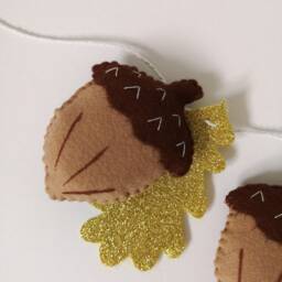 Felt Acorn Garland With Gold Leaves, Woodland Bunting, Theme Bedroom Decor, Autumn For Mantel - thumbnail 2