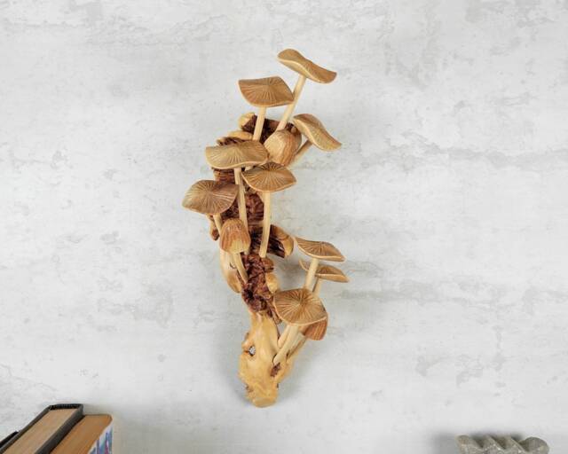Mushrooms Wall Hanging, Statue, Art, Wood Carving, Sculpture, Handmade Decor, Fungi Unique Exotic, Gift For Mom - image 1