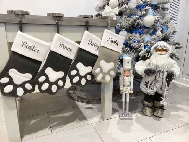 Personalised Christmas Pet Stocking - Eve Dog Cat Grey Silver Matching Family Stockings Stocking
