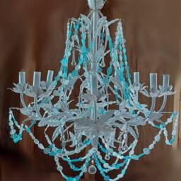 Sea Glass Chandelier, French Cottage Wrought Iron Coastal Light Fixture - thumbnail 2