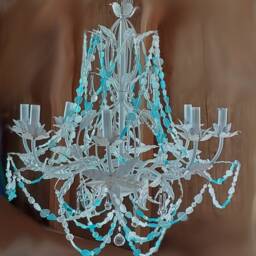 Sea Glass Chandelier, French Cottage Wrought Iron Coastal Light Fixture - thumbnail 4