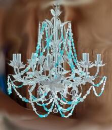 Sea Glass Chandelier, French Cottage Wrought Iron Coastal Light Fixture