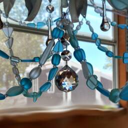 Sea Glass Chandelier, French Cottage Wrought Iron Coastal Light Fixture - thumbnail 3