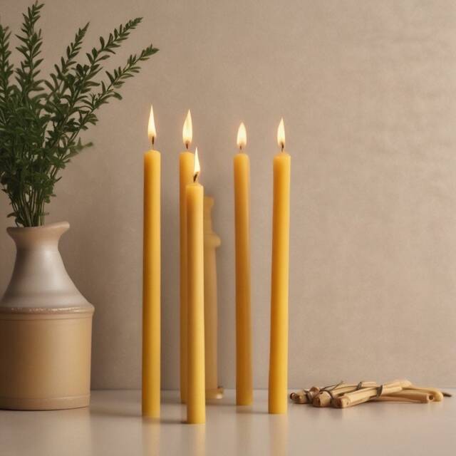 Set Of Three - x3 Frankincense Beeswax Tapered Pillar Candles With Hemp Wick Drip Free - image 1