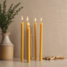 Set Of Three - x3 Frankincense Beeswax Tapered Pillar Candles With Hemp Wick Drip Free - thumbnail 1