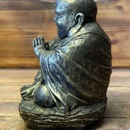 Stone Garden Gold Chubby Happy Smiling Praying Buddha Statue Ornament - thumbnail 2