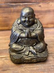 Stone Garden Gold Chubby Happy Smiling Praying Buddha Statue Ornament