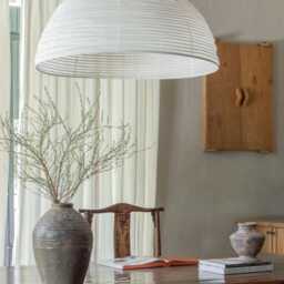 Japandi Dome Ceiling Lamp Shade Celia Linen Pendant Light, Scandinavian Style Minimal Home Lighting - thumbnail 3