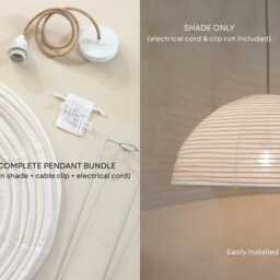 Japandi Dome Ceiling Lamp Shade Celia Linen Pendant Light, Scandinavian Style Minimal Home Lighting - thumbnail 2