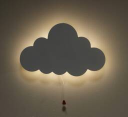 White Wooden Cloud Night Light, Kids Nursery Battery Powered With Pull Cord Action Lamp - thumbnail 1