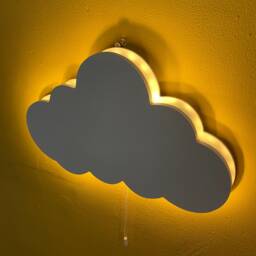 White Wooden Cloud Night Light, Kids Nursery Battery Powered With Pull Cord Action Lamp - thumbnail 3