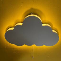 White Wooden Cloud Night Light, Kids Nursery Battery Powered With Pull Cord Action Lamp - thumbnail 2