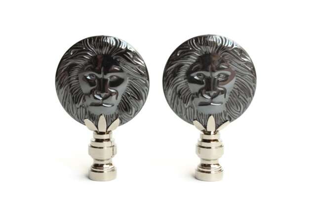 Hematite Lion Lamp Finials With Shiny Chrome Hardware - A Single Finial Or Matching Pair - image 1