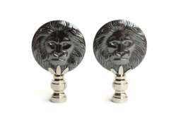 Hematite Lion Lamp Finials With Shiny Chrome Hardware - A Single Finial Or Matching Pair - thumbnail 1