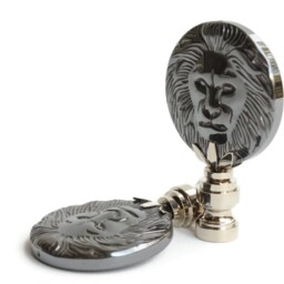 Hematite Lion Lamp Finials With Shiny Chrome Hardware - A Single Finial Or Matching Pair - thumbnail 2