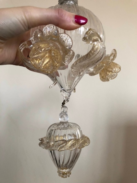 Hanging Pendant Bow, Final Piece Of Venini Chandeliers, in Murano Blown Glass, Gold & Transparent Color, Bottom The Chandelier - image 1