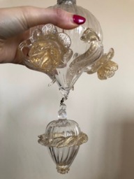 Hanging Pendant Bow, Final Piece Of Venini Chandeliers, in Murano Blown Glass, Gold & Transparent Color, Bottom The Chandelier - thumbnail 1