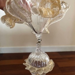 Hanging Pendant Bow, Final Piece Of Venini Chandeliers, in Murano Blown Glass, Gold & Transparent Color, Bottom The Chandelier - thumbnail 2