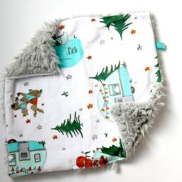 Dream Lovie. Security Blanket. Personalized Lovey. Faux Fur Woodland Camping. Mini Baby Minky Shower Gift - thumbnail 3