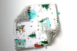 Dream Lovie. Security Blanket. Personalized Lovey. Faux Fur Woodland Camping. Mini Baby Minky Shower Gift - thumbnail 1