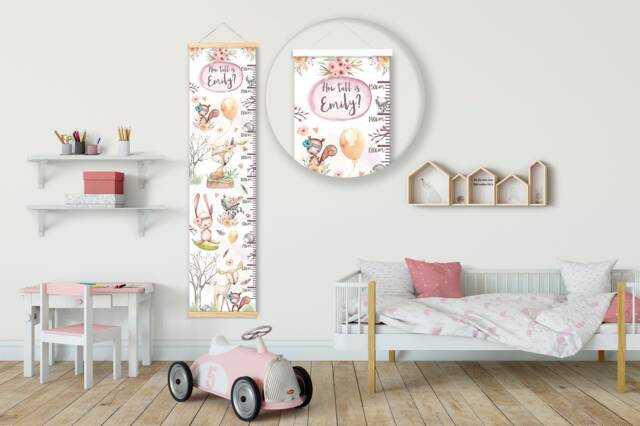 Personalised Height/ Growth Chart - Boho Animals Beautiful Nursery & Bedroom Wall Decor Printed On A Luxury Fabric Ideal Keepsake - image 1